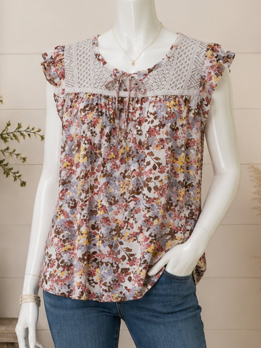 Lane Bryant Floral Crochet Yoke Top – Size 10/12 – Gently Used